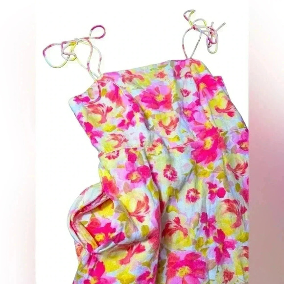 Pink Watercolor Floral Fit & Flare Floral Tie-Shoulder Mini Cami Dress S - Picture 9 of 14